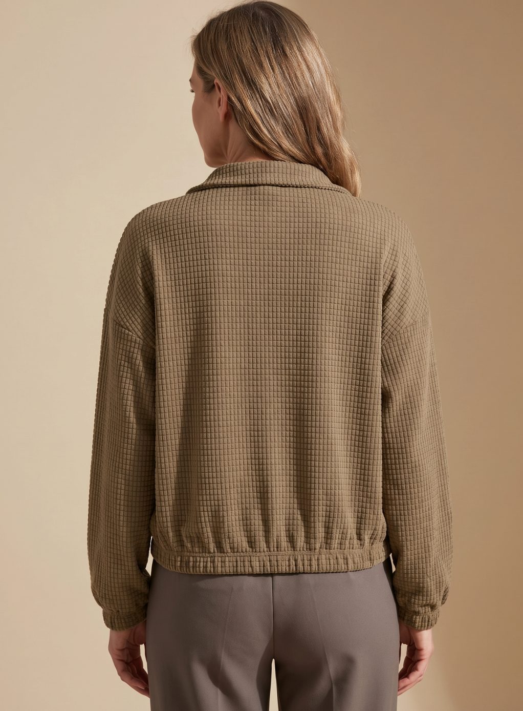 Women's Waffle Knit Bomber Jacket Stand Collar Snap-Front Relaxed Cozy