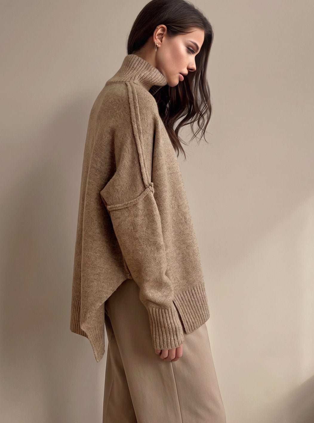 Women's Roll Neck Knit Lounge Set Turtleneck Wide-Leg Two-Piece Oversized