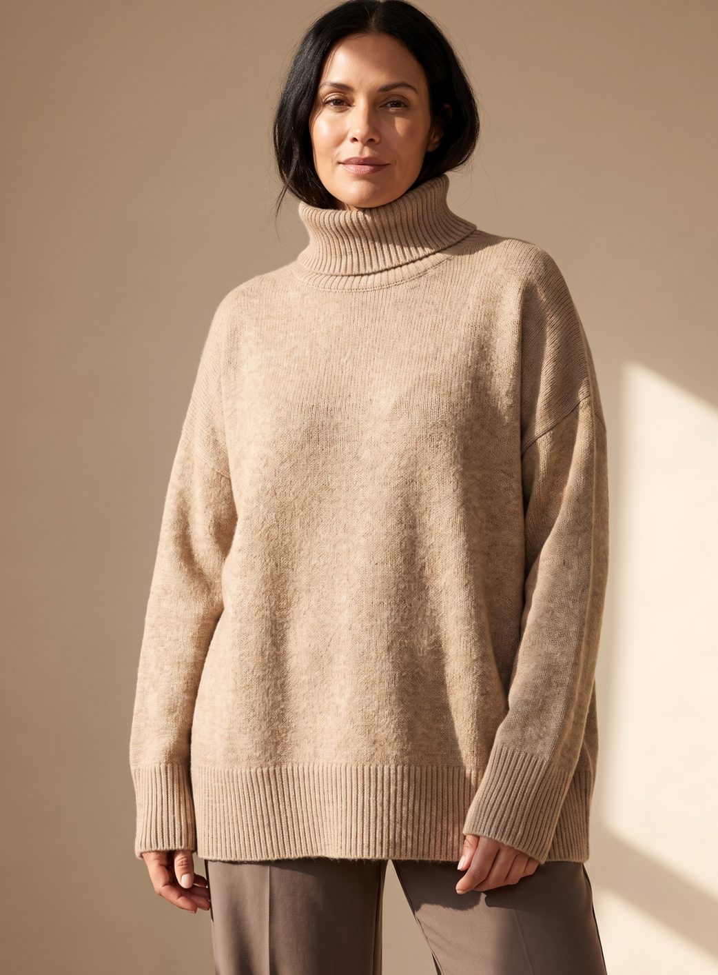Women's Roll Neck Knit Lounge Set Turtleneck Wide-Leg Two-Piece Oversized