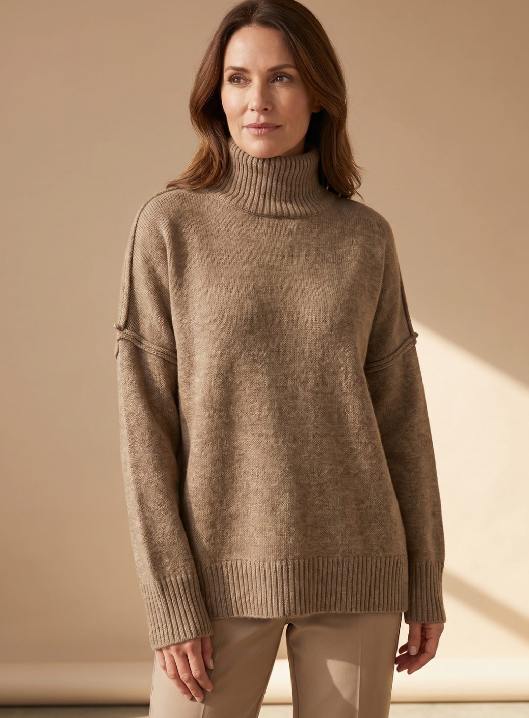 Women's Roll Neck Knit Lounge Set Turtleneck Wide-Leg Two-Piece Oversized