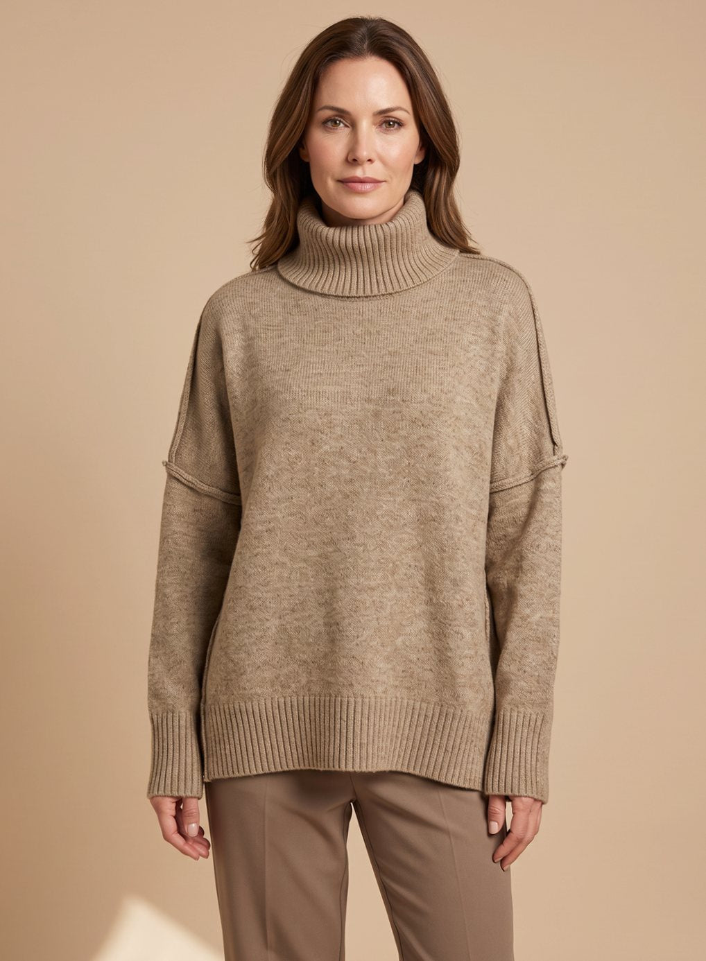 Women's Roll Neck Knit Lounge Set Turtleneck Wide-Leg Two-Piece Oversized
