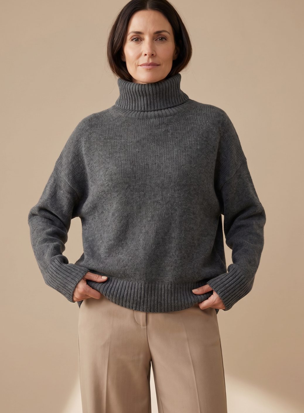 Women's Roll Neck Knit Lounge Set Turtleneck Wide-Leg Two-Piece Oversized