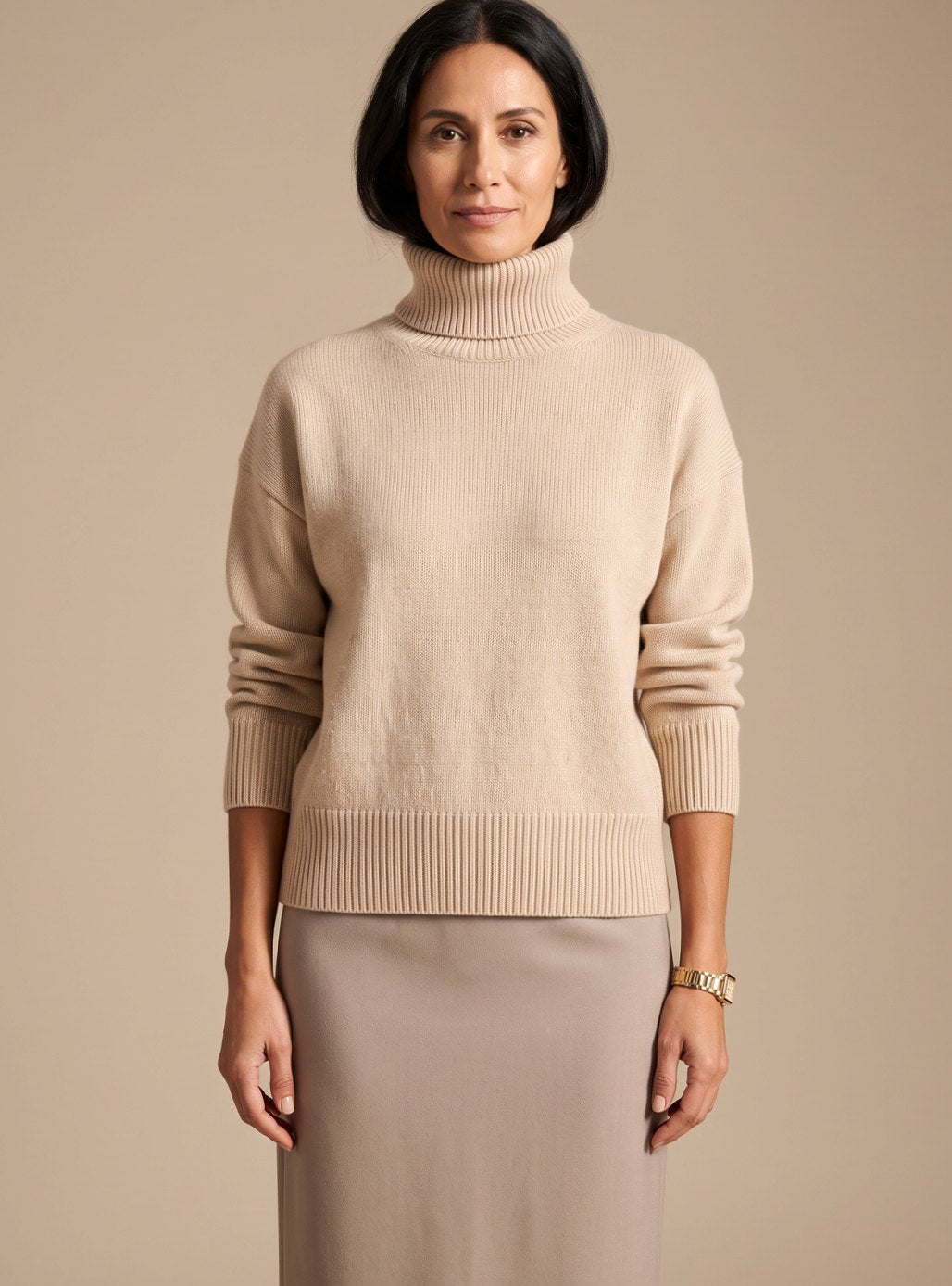 Women's Oversized Turtleneck Knit Sweater Rollneck Drop-Shoulder Relaxed Pullover