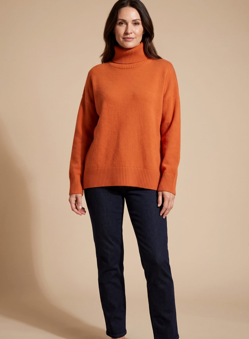 Women's Oversized Turtleneck Knit Sweater Rollneck Drop-Shoulder Relaxed Pullover