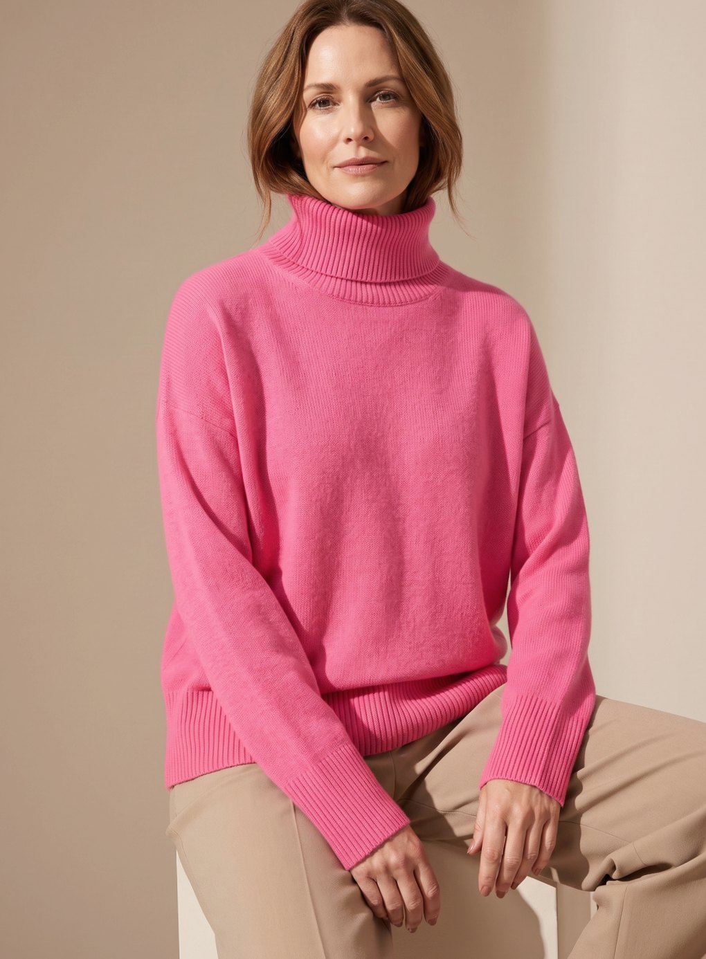 Women's Oversized Turtleneck Knit Sweater Rollneck Drop-Shoulder Relaxed Pullover