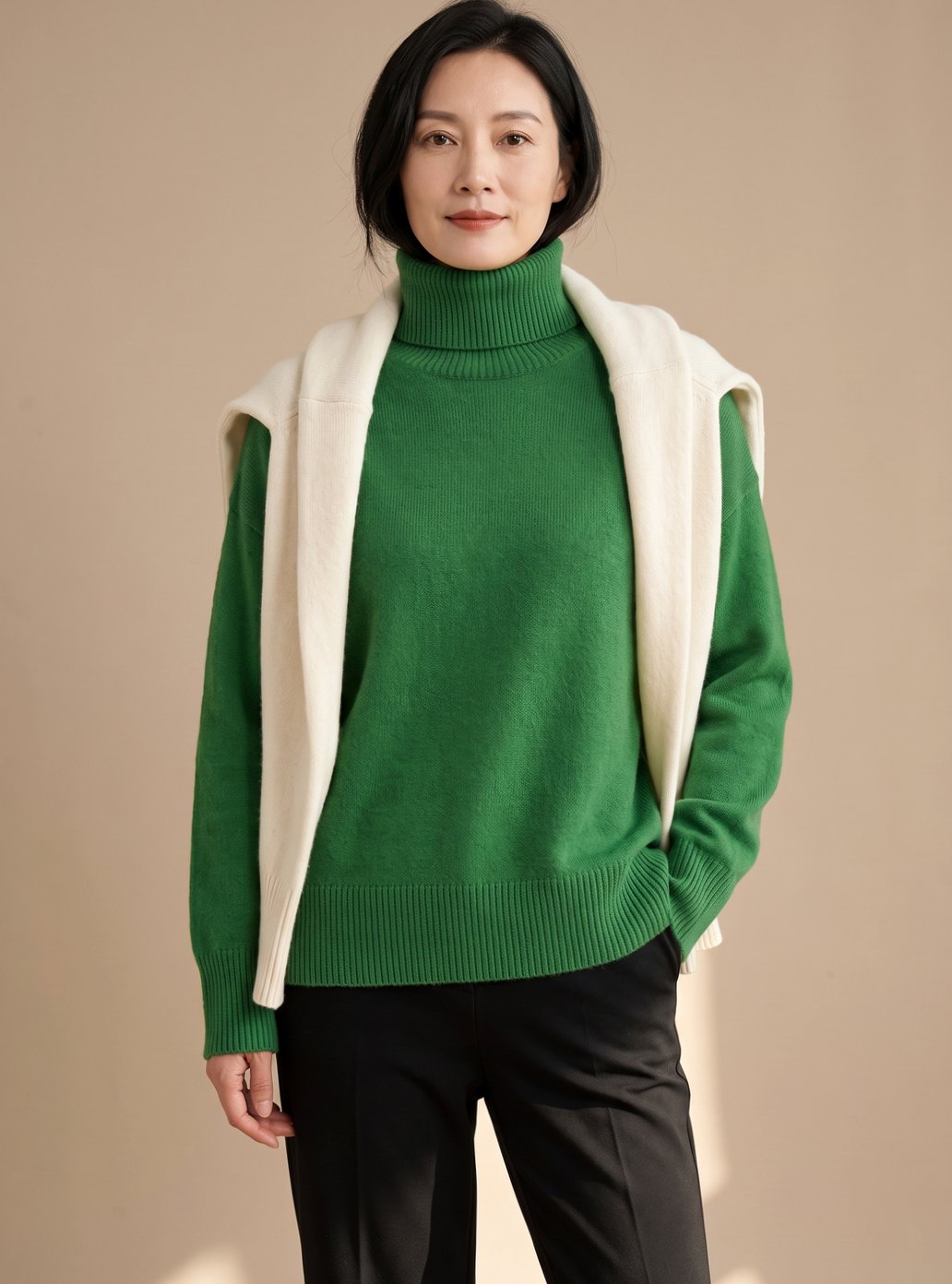 Women's Oversized Turtleneck Knit Sweater Rollneck Drop-Shoulder Relaxed Pullover