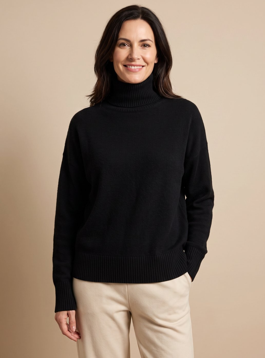 Women's Oversized Turtleneck Knit Sweater Rollneck Drop-Shoulder Relaxed Pullover