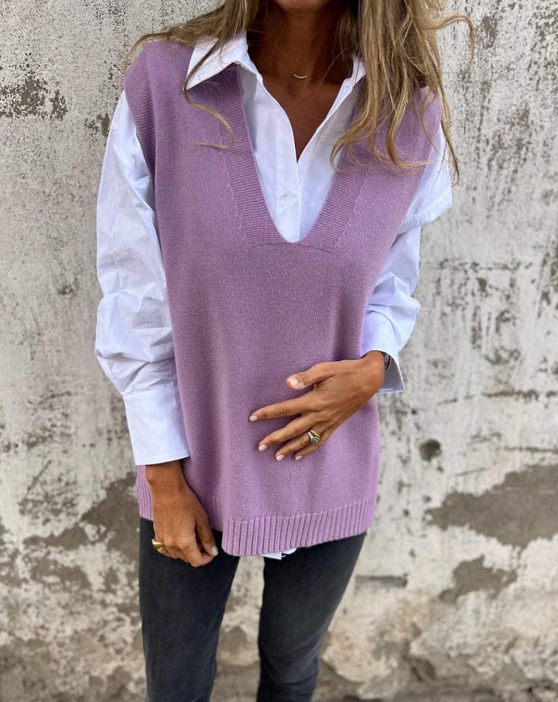 Women's Knit Sweater Vest V-Neck Sleeveless Oversized Ribbed Relaxed Pullover