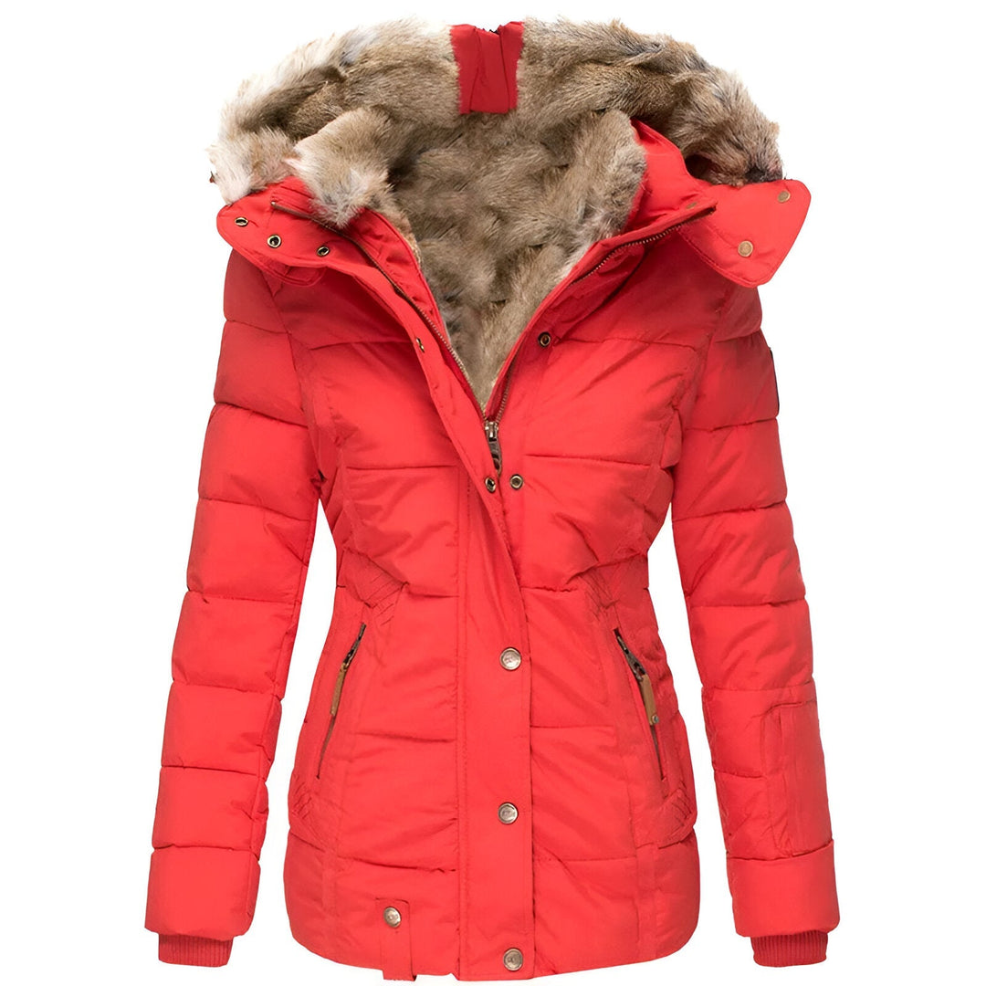 Women's Quilted Puffer Jacket Faux-Fur Hood Fitted-Waist Zip-Up