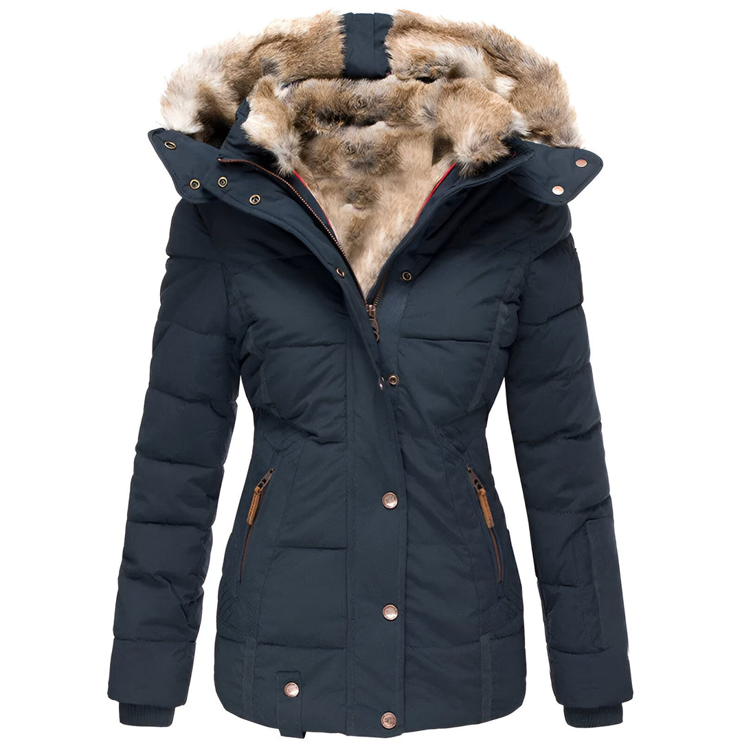 Women's Quilted Puffer Jacket Faux-Fur Hood Fitted-Waist Zip-Up
