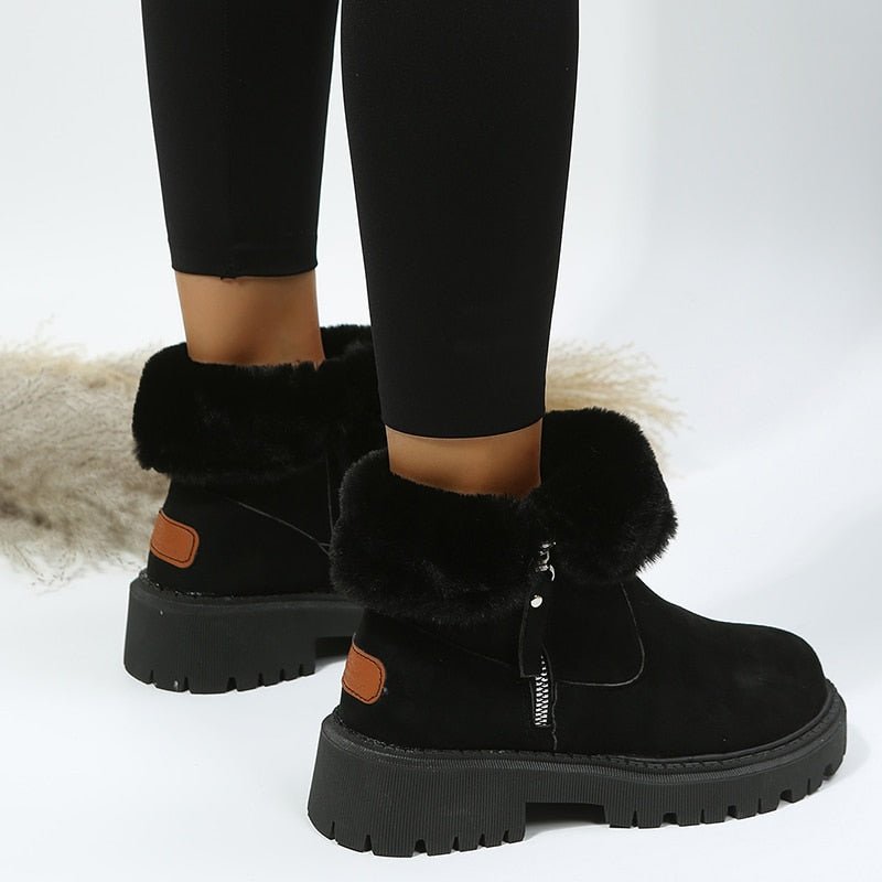 Women's Fur-Lined Snow Boots Suede Side-Zip Lug-Sole Ankle Warm