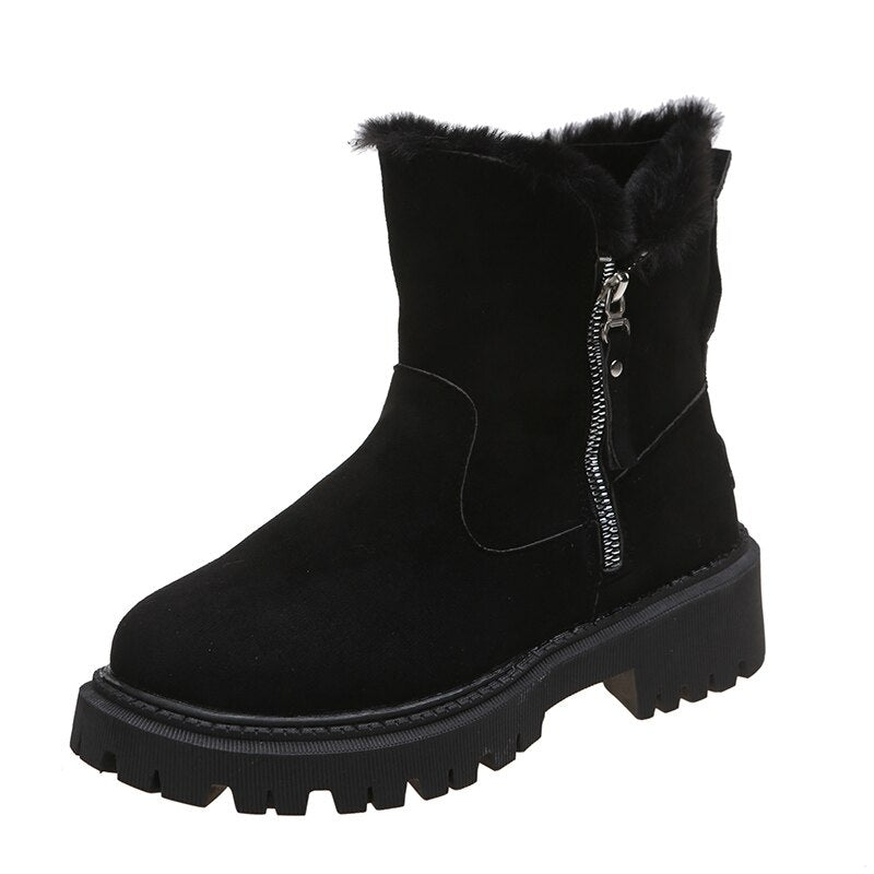 Women's Fur-Lined Snow Boots Suede Side-Zip Lug-Sole Ankle Warm