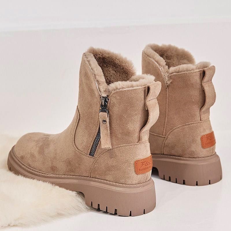 Women's Fur-Lined Snow Boots Suede Side-Zip Lug-Sole Ankle Warm