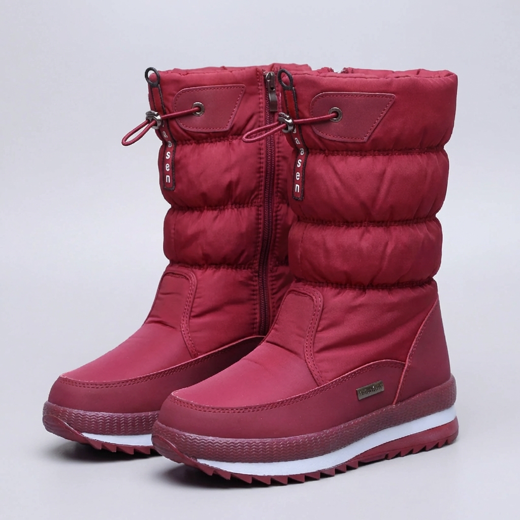 Women's Padded Mid-Height Winter Boots Side Zip Drawstring Quilted Platform