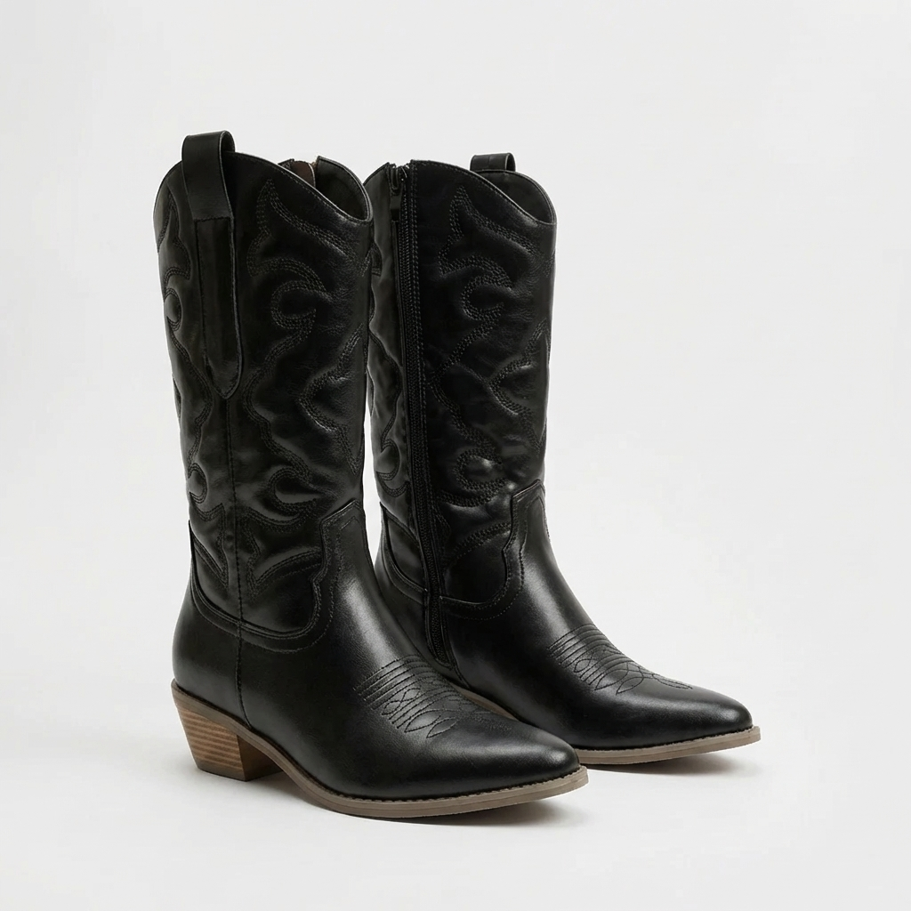 Women's Western Cowboy Knee Boots Embroidered Pointed Toe Cuban Heel