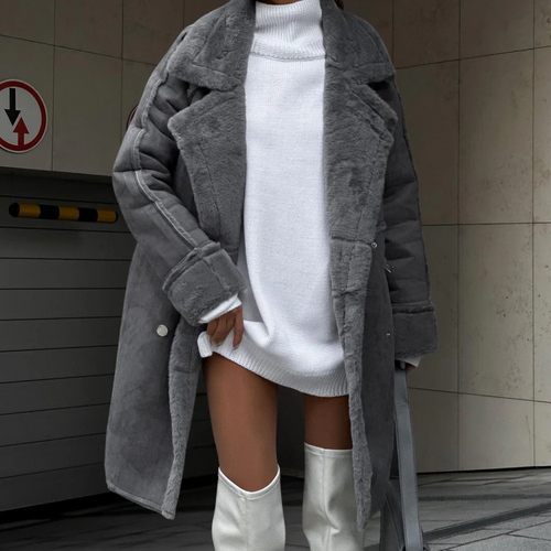 Drune | Women's Long Coat – Oversized Fit – Plush Wool Feel – Wide Lapel – Full Length