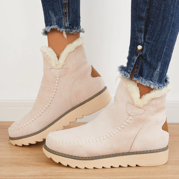Women's Suede Faux-Fur Ankle Boots Platform Slip-On Winter Warm
