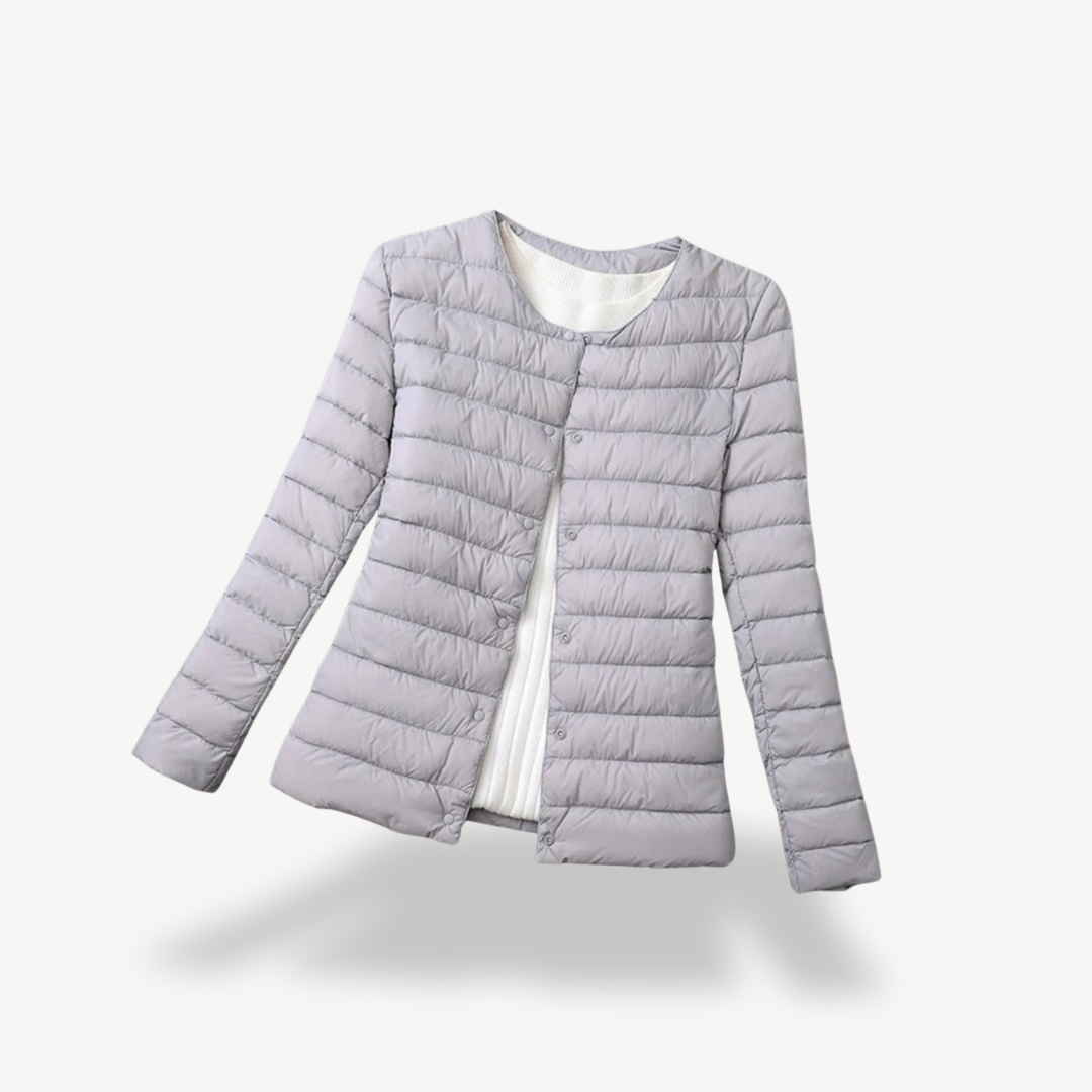 Women's Lightweight Down Jacket Collarless Snap-Button Ultralight Slim Packable