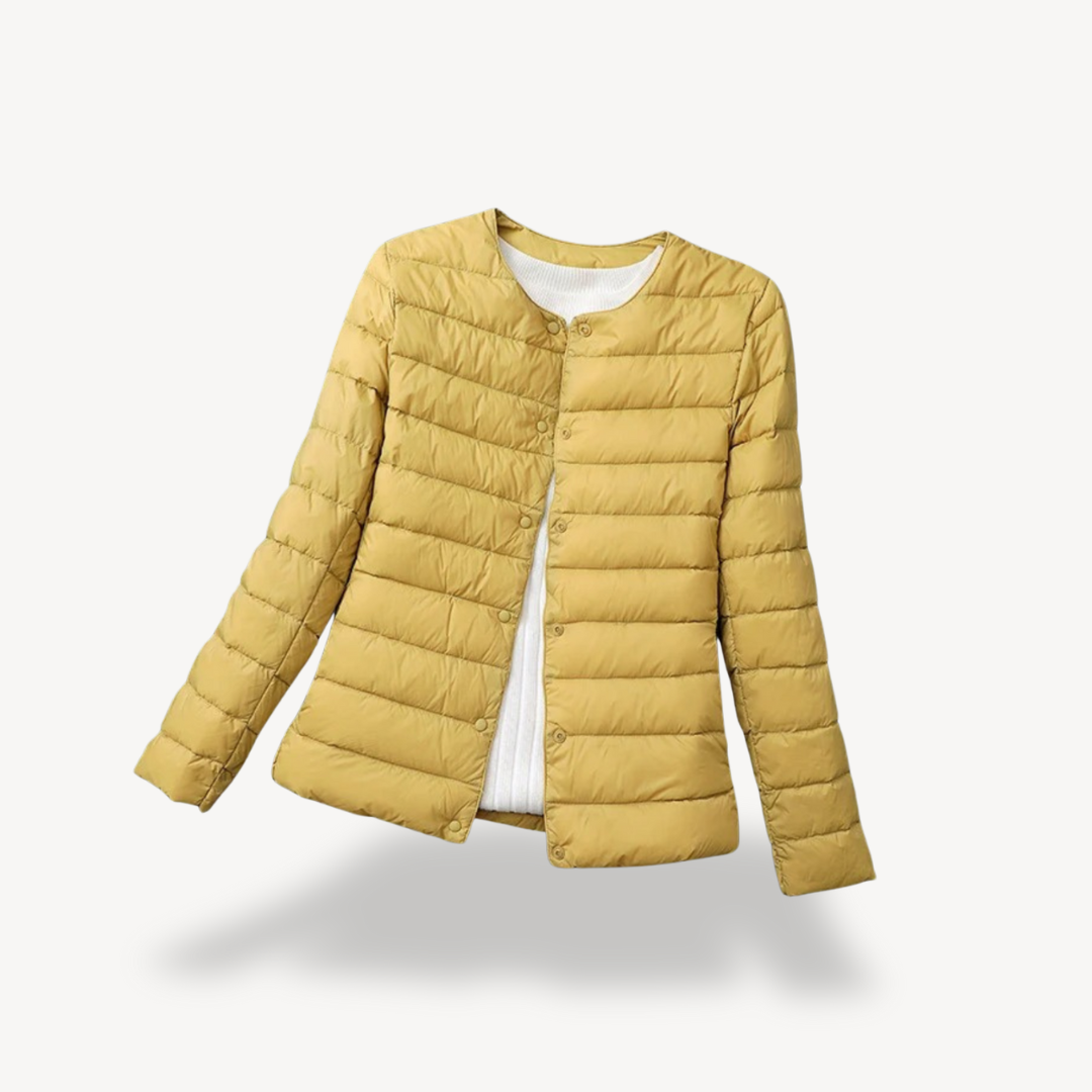 Women's Lightweight Down Jacket Collarless Snap-Button Ultralight Slim Packable
