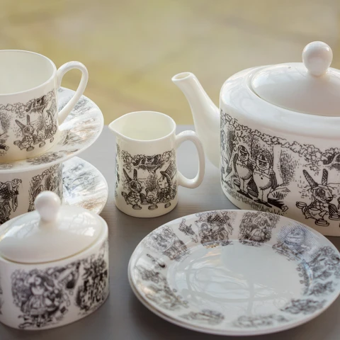 Alice In Wonderland Monochrome Tea Set for 2